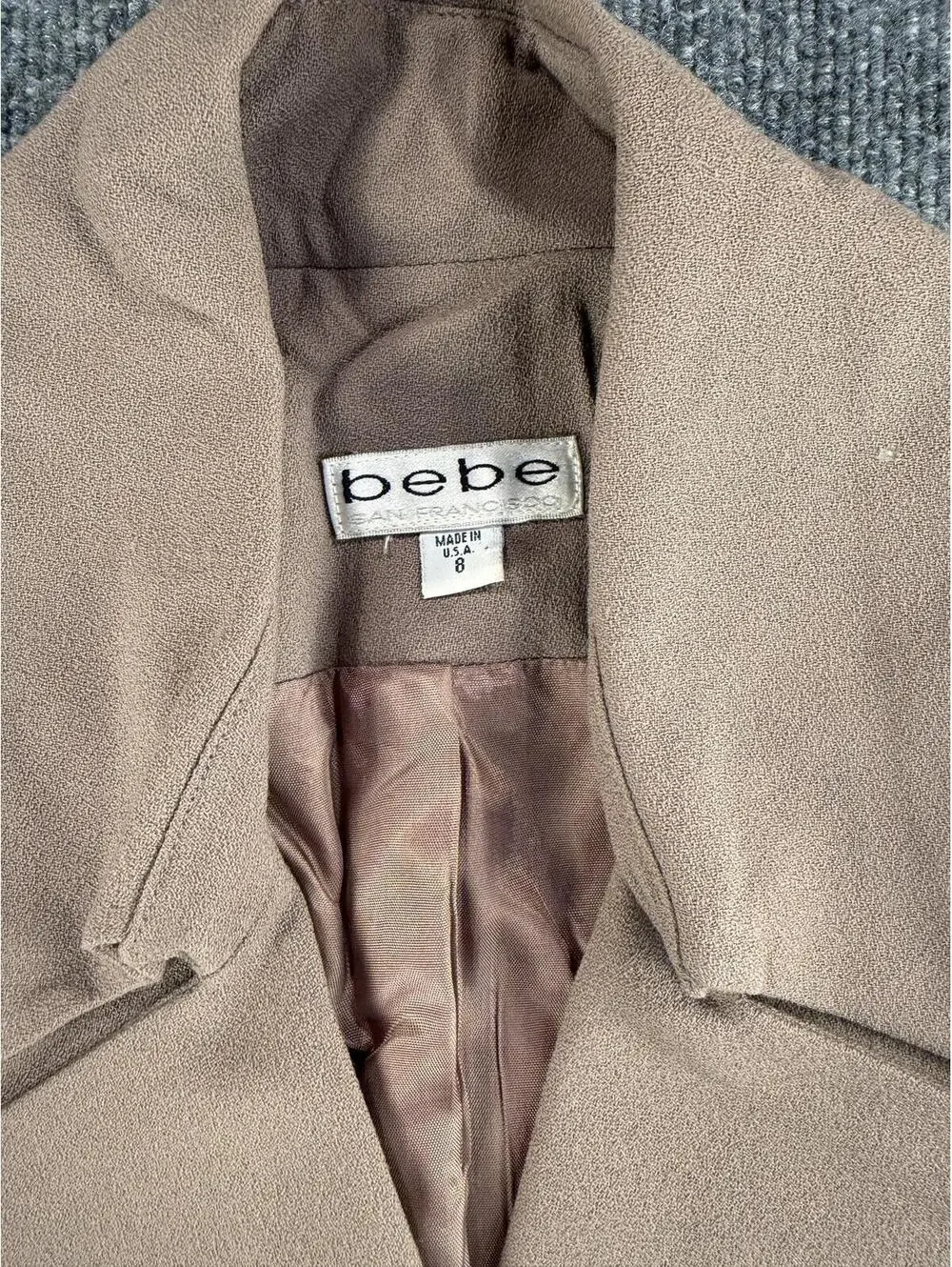 VTG Y2K Bebe Tan‎ Brown Double Breasted Blazer Jacket 8 Parka Trench Coat - Picture 3 of 7